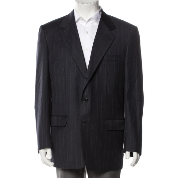 Brioni double button Blazer, Wool, Blue pinstripe, classic men's suit jacket. - Picture 2 of 15